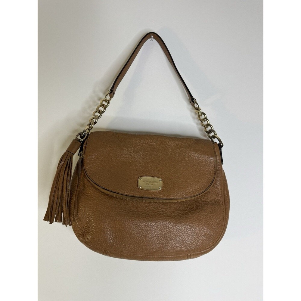 Michael Kors Brown Leather Shoulder Bag Gold Chain Tassel Hobo Boho